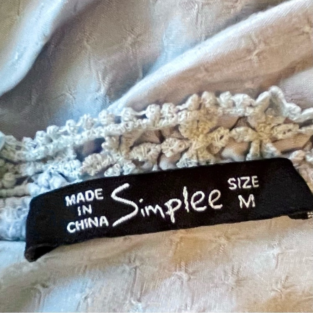 Simplee‎ Boho Ruffle Blue Tiered Crochet Daisies Maxi Dress - Women's Size M - Picture 9 of 10